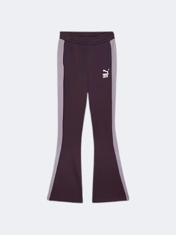 men's pleated cotton gray pants-Puma Lava Land Flared Girls Lifestyle Pant Midnight Plum