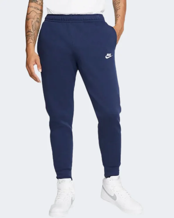 men's waterproof straight leg beige pants-Nike Sportswear Club Fleece Men Lifestyle Pant Navy/White