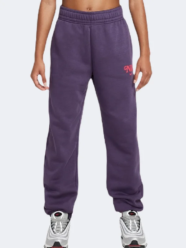 men's 34-inch relaxed gray pants-Nike Sportswear Trend Fleece Girls Lifestyle Pant Dark Raisin