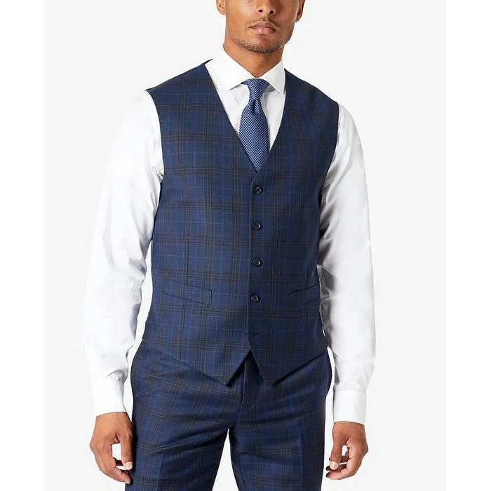 Men's squad varsity jackets-Tallia Men's Slim Fit Plaid Suit Vest Blue Size Large