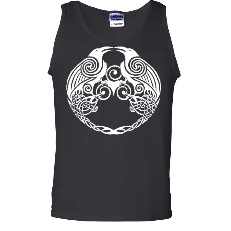 Men's short-sleeve casual baggy white top-Dual Raven White Print Asst Colors Tank Top