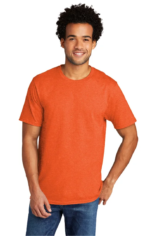 Men's short-sleeve muted oversized tie-dye tee-Port & Company Mens Short Sleeve Crewneck T-Shirt - Heather Deep Orange