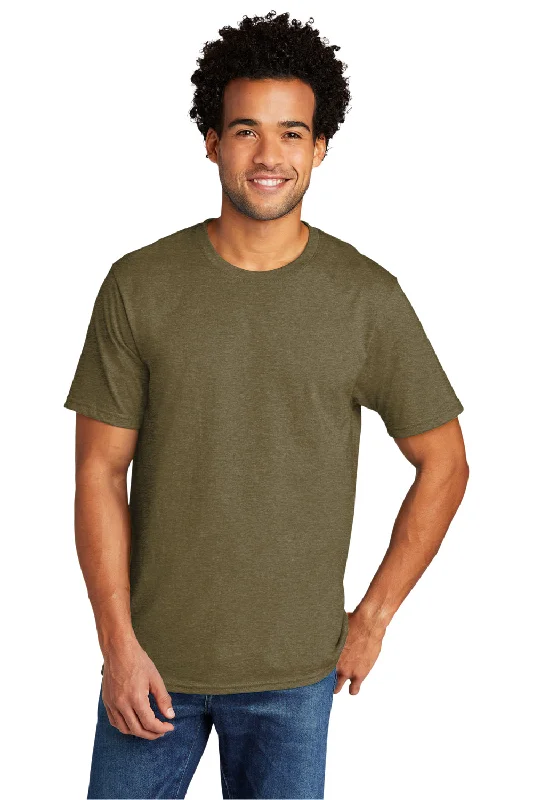 Men's short-sleeve warm tailored checkered tee-Port & Company Mens Short Sleeve Crewneck T-Shirt - Heather Coyote Brown