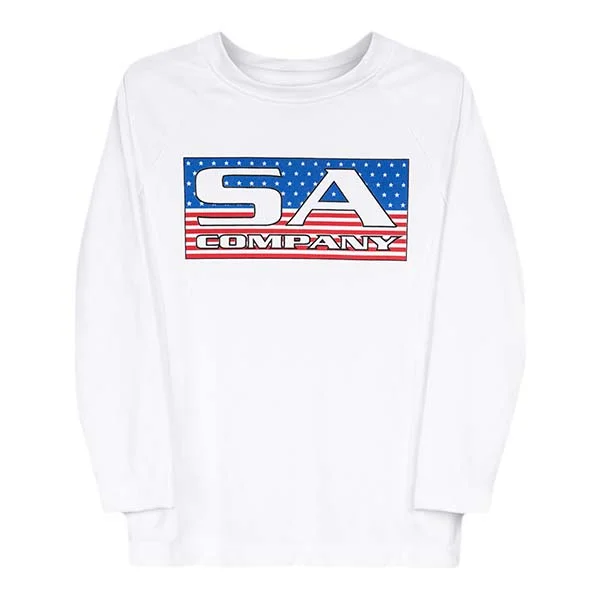 Men's short-sleeve muted oversized tie-dye tee-Kids Performance Long Sleeve Shirt | White | Stars & Pinstripes PreOrder