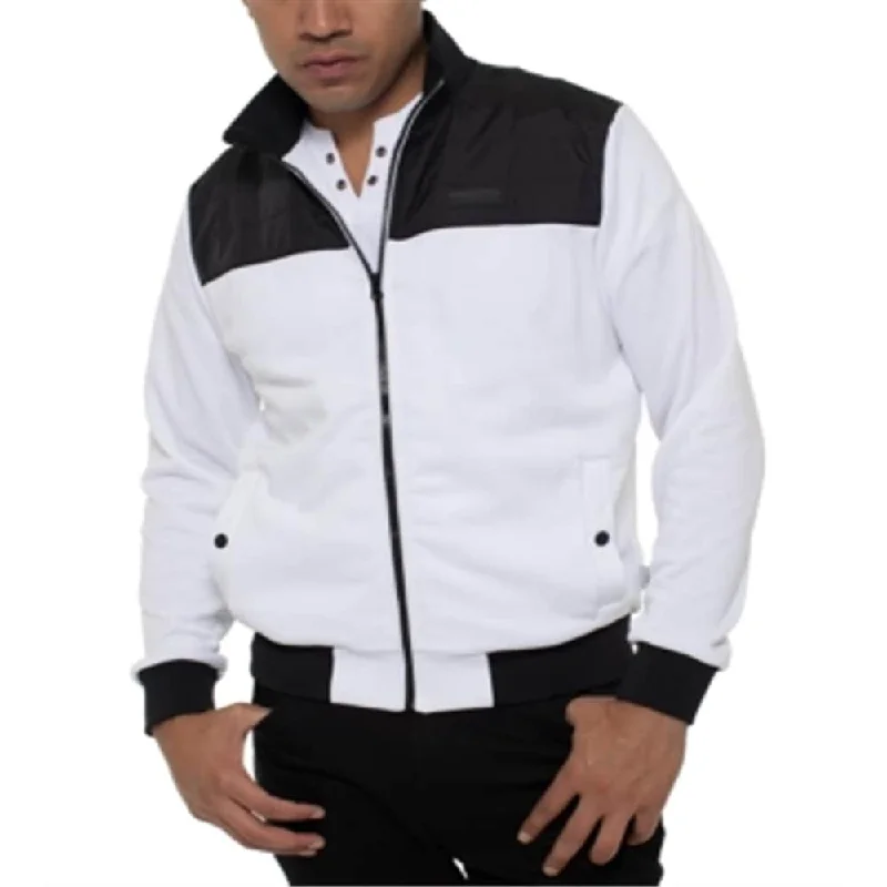 Men's field expedition jackets-Kenneth Cole Men's Mixed Media Mock Neck Track Jacket White Size X-Large