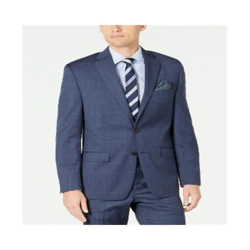 Men's mountain ridge jackets-Ralph Lauren Men's Classic Fit Ultraflex Stretch Windowpane Suit Separate Jacket Blue Size 48