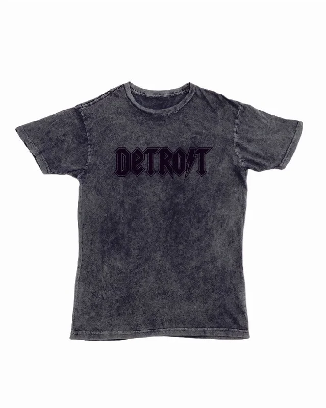 Men's short-sleeve rugged urban casual khaki shirt-Ink Detroit Lightning Mineral Wash T-Shirt - Black