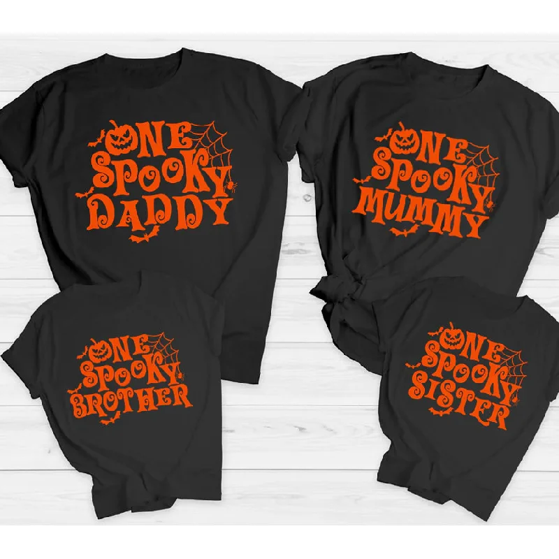 Men's short-sleeve tropical peach top-Spooky Halloween Family Matching T-Shirts Black