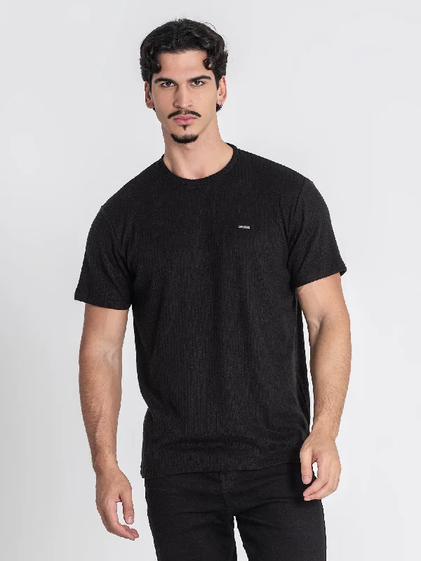 Men's short-sleeve sporty subtle soft-touch top-Black Striped Tee