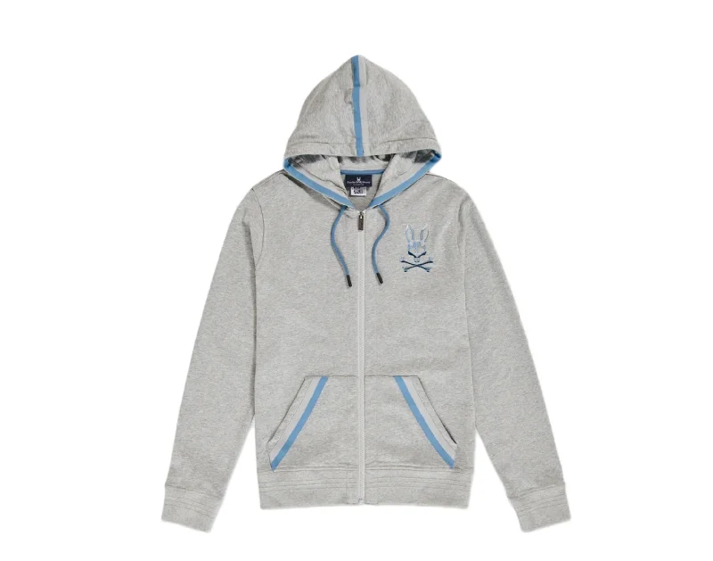 Men's edgy street jackets-Psycho Bunny Priory Zip-Up Heather Grey/Blue Men's Hoodie B6H954L1FT-HGY