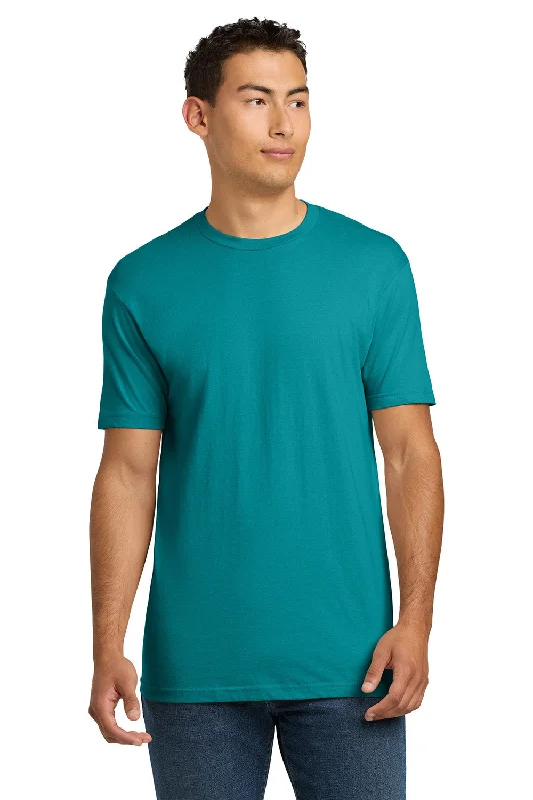 Men's short-sleeve tropical retro plush Henley shirt-Next Level Mens Fine Jersey Short Sleeve Crewneck T-Shirt - Teal Blue