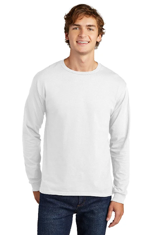 Men's short-sleeve fitted camo top-Hanes Mens ComfortSoft Long Sleeve Crewneck T-Shirt - White