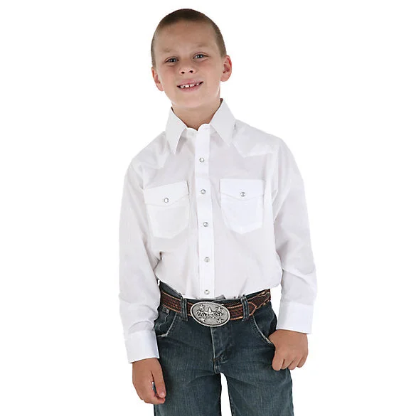 Men's short-sleeve soft trendy fresh lime top-Wrangler Boy's White Snap Up Shirt/204WHSL