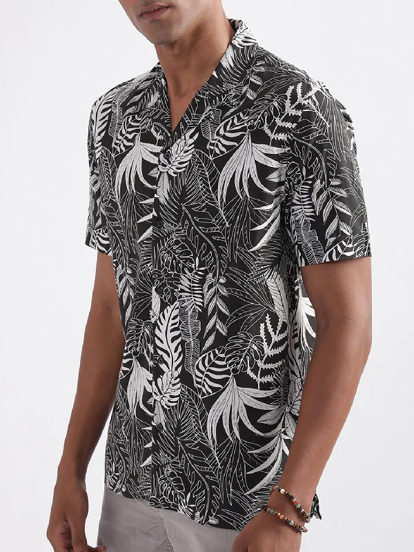 Men's short-sleeve trendy bright tennis shirt-Antony Morato Black Printed Regular Fit Shirt