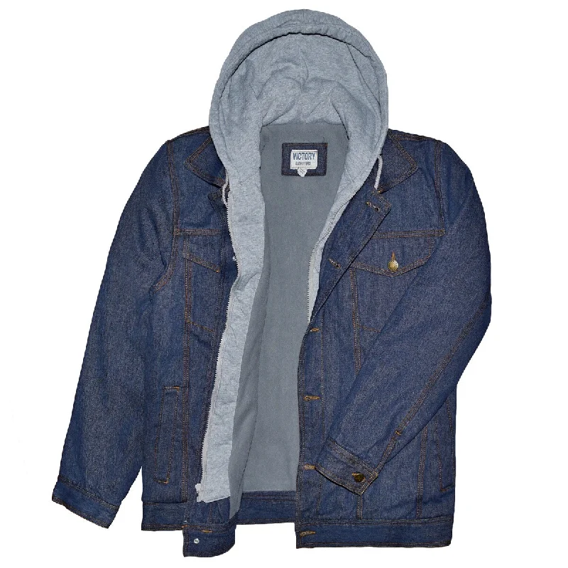 Men's plumber rugged jackets-Men's Fleece Lined Hooded Denim Jacket