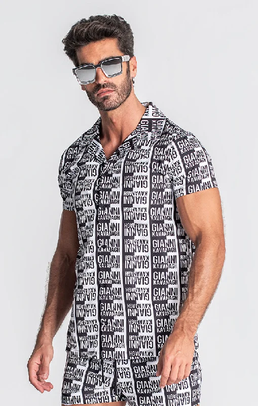 Men's short-sleeve urban warm tough polyester shirt-Black Multiply Hawaiian Shirt