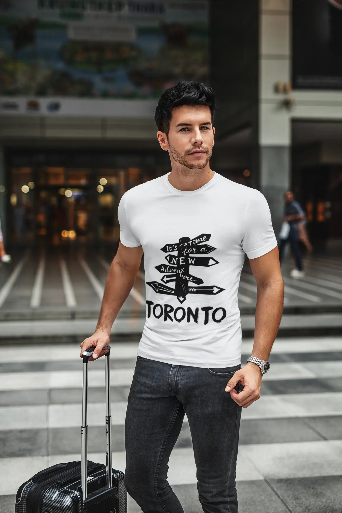 Men's short-sleeve retro cool handcrafted hemp tee-Men's Vintage Tee Shirt Graphic T shirt Time For New Advantures Toronto White Round Neck