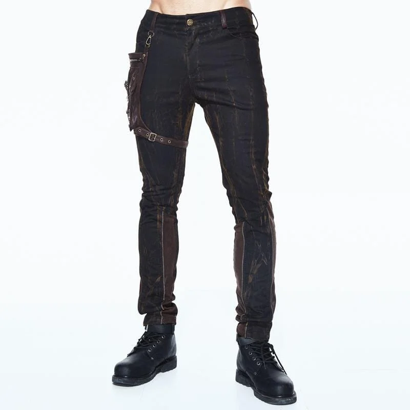 men's wide-leg tapered olive pants-Men's Grunge Punk Trousers