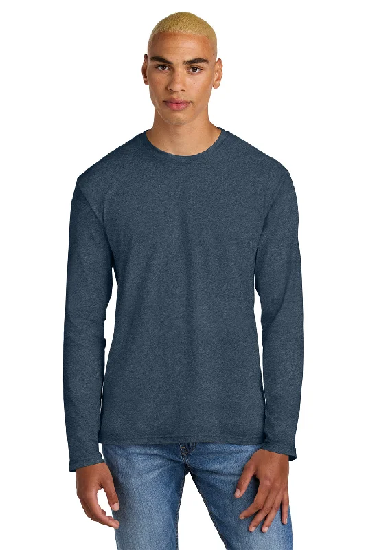 Men's short-sleeve bright modern indigo tee-District Mens Perfect Weight Long Sleeve Crewneck T-Shirt - Heather Navy Blue