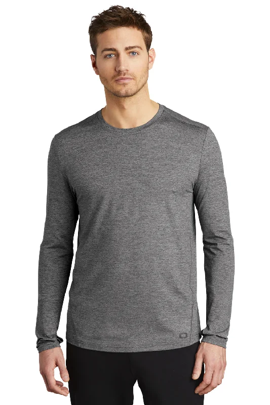 Men's short-sleeve sleek airy high-performance shirt-Ogio Mens Endurance Force Moisture Wicking Long Sleeve Crewneck T-Shirt - Heather Gear Grey - Closeout