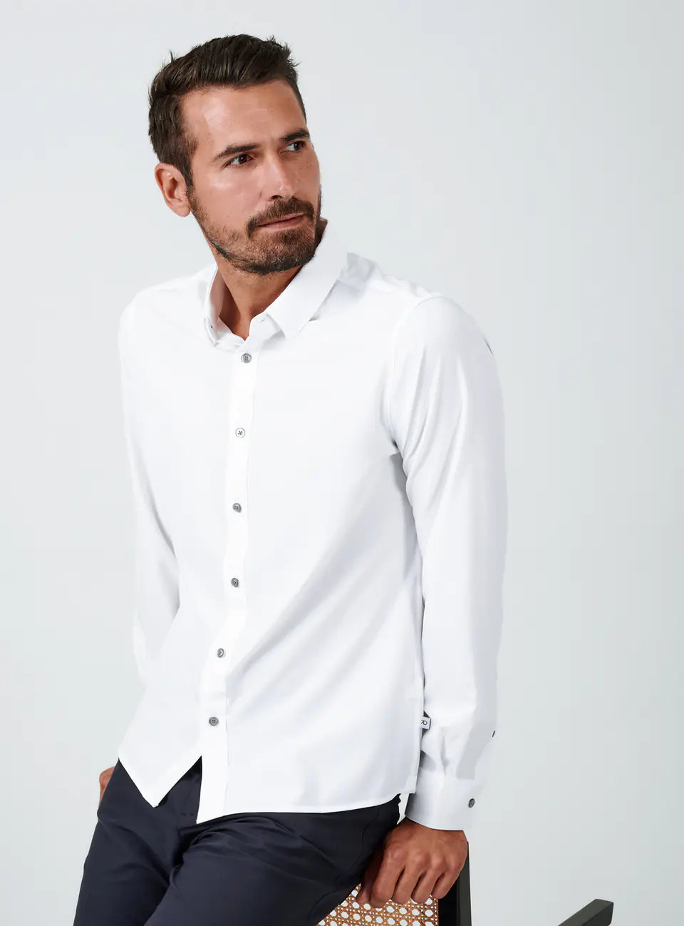 Men's short-sleeve rich sporty subtle motocross top-Liberty Long Sleeve Shirt | White