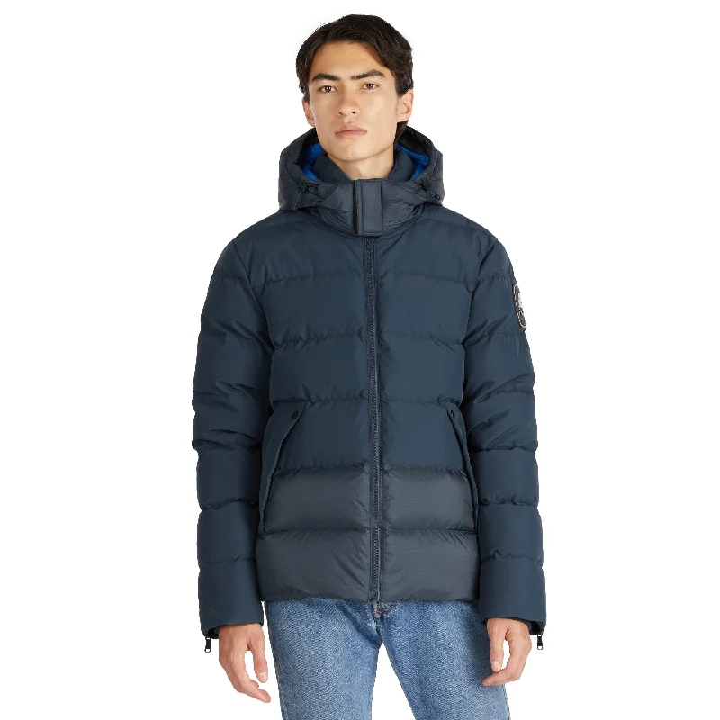 Men's coastal blue jackets-Pajar Men's Valby Mixed Media Puffer with Contrast Inner Collar and Hood