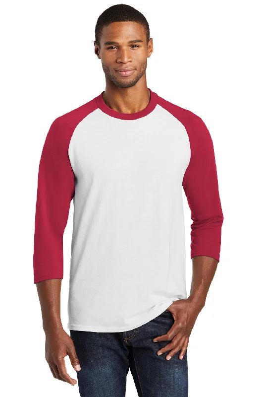 Men's short-sleeve soft lavender top-Port & Company Mens Core Moisture Wicking 3/4 Sleeve Crewneck T-Shirt - White/Red