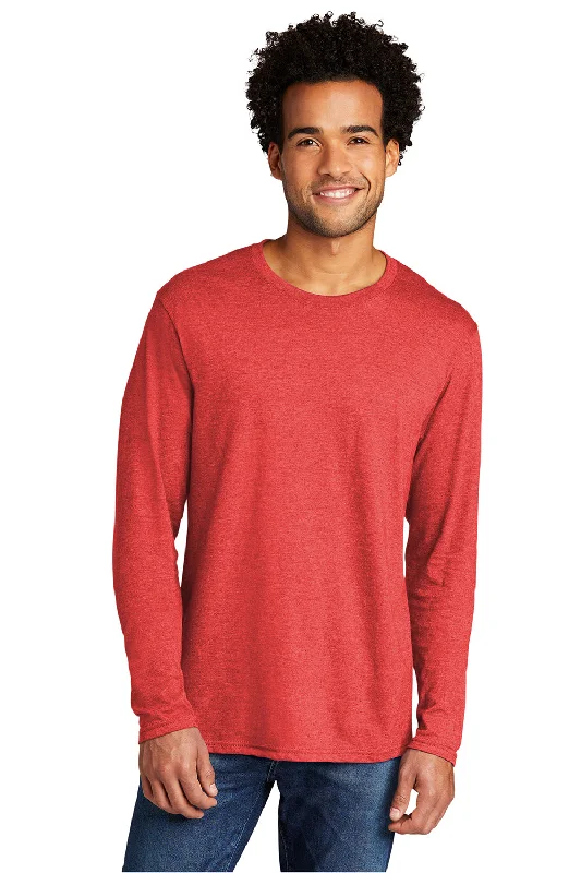 Men's short-sleeve cool sleek silver tee-Port & Company Mens Long Sleeve Crewneck T-Shirt - Heather Bright Red