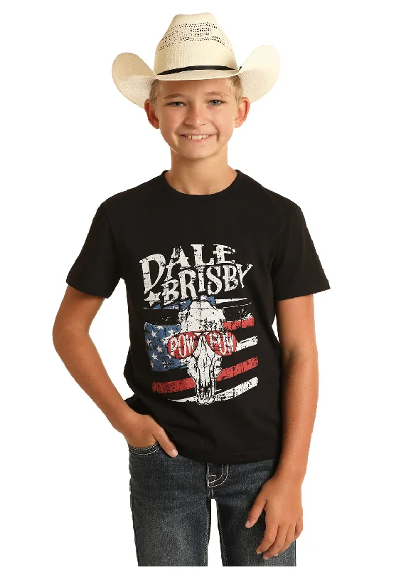 Men's short-sleeve modern rugged rust top-Boy's Rock & Roll Black T-Shirt #RRBT21R1BV