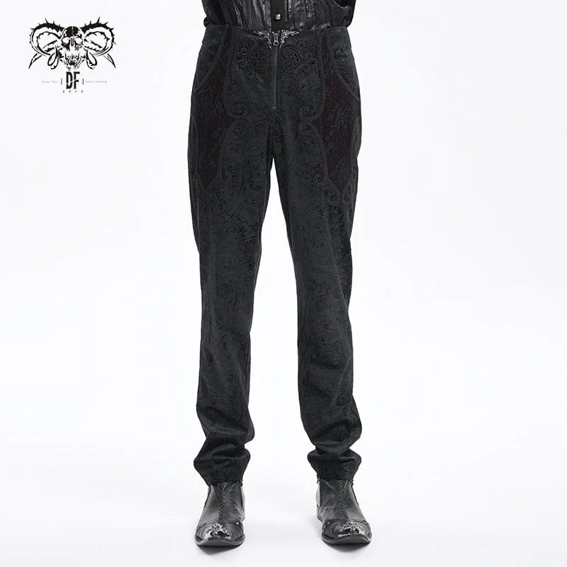 men's formal waterproof brown pants-Men's Gothic  Zip Floral Branded Trousers