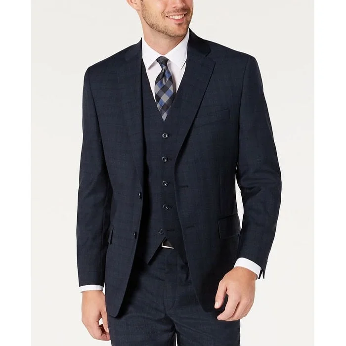 Men's punk-inspired jackets-Michael Kors Men's Classic Fit Airsoft Stretch Teal Plaid Suit Separate Jacket Blue Size 42