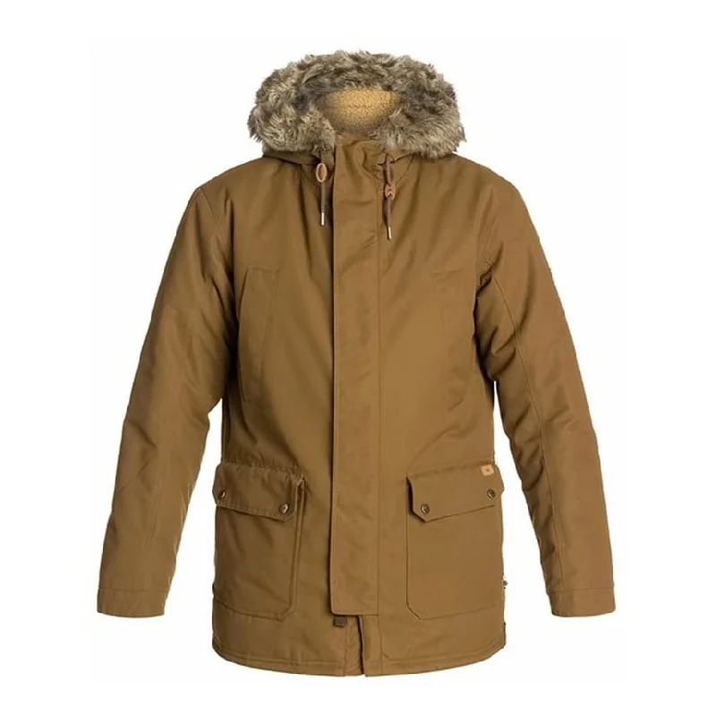 Men's hero tribute jackets-Quiksilver Mens Ferris Parka Coat, Brown, Large