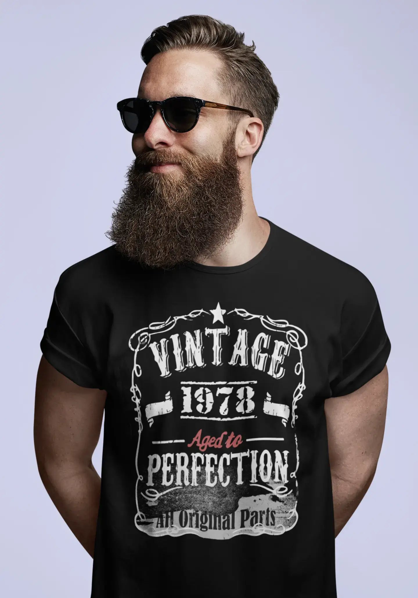 Men's short-sleeve neutral casual subtle pattern top-1978 Vintage Aged to Perfection Men's T-shirt Black Birthday Gift 00490