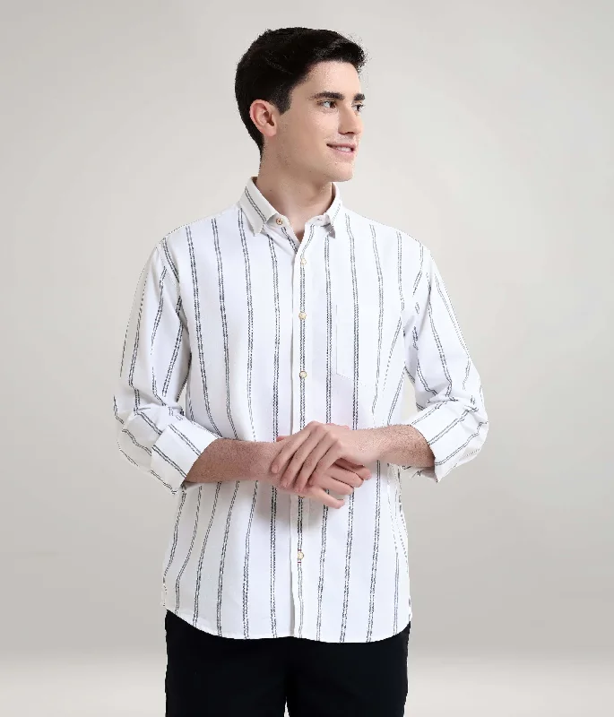 Men's short-sleeve sleek neutral casual subtle pattern shirt-Colada White