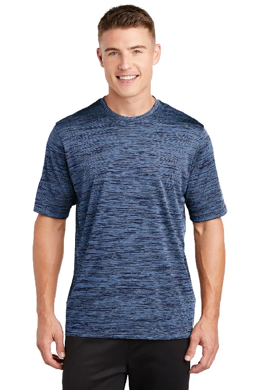 Men's short-sleeve sleek neutral casual synthetic top-Sport-Tek Mens Electric Heather Moisture Wicking Short Sleeve Crewneck T-Shirt - Carolina Blue/True Navy Blue Electric - Closeout