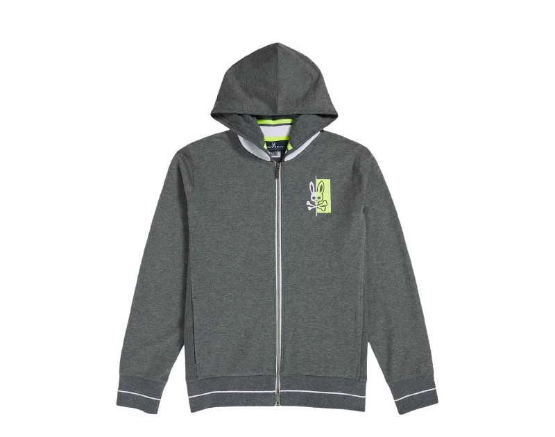 Men's flight-ready jackets-Psycho Bunny Dovedale Zip-Up Heather Storm/Lime Men's Hoodie B6H204N1FT-HST