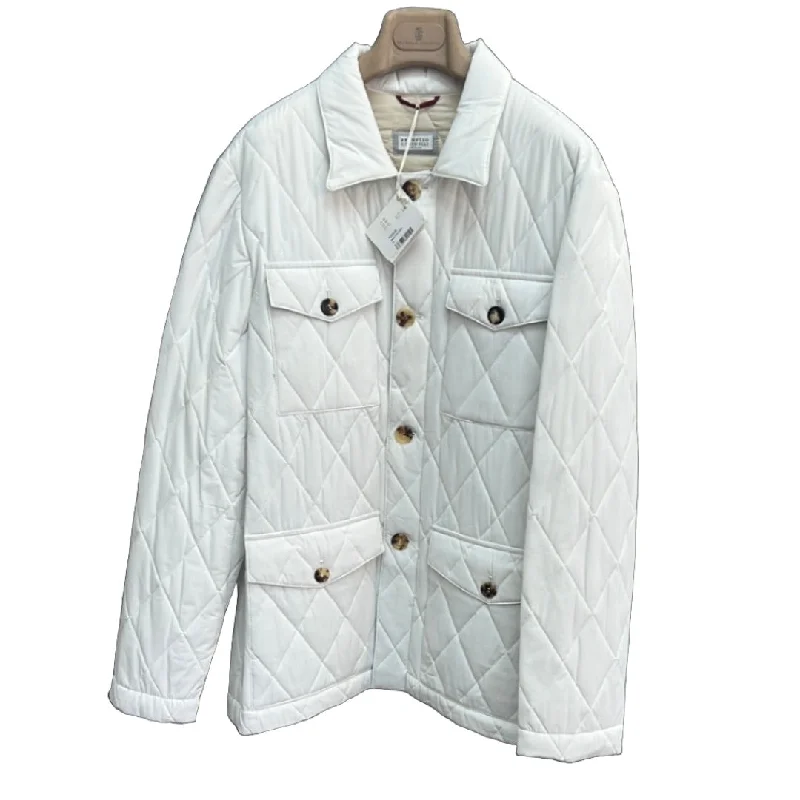 Men's mechanic utility jackets-Brunello Cucinelli Mens New Outerwear White Lightweight Quilted Jacket