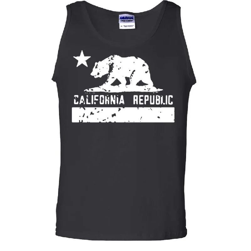 Men's short-sleeve sleek neutral subtle taupe shirt-California Flag White Print Silhouette Asst Colors Tank Top