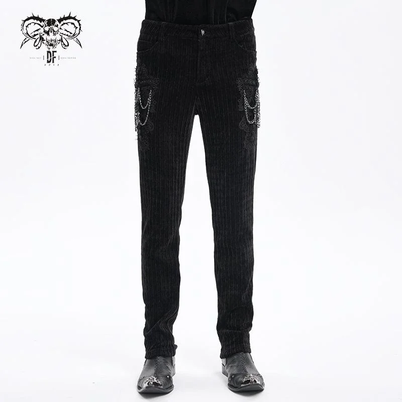 men's small straight leg navy pants-Men's Gothic Chain Crochet Trousers