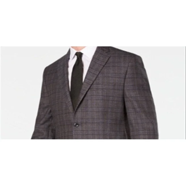 Men's city slicker jackets-Michael Kors Men's Plaid Notch Collar Wool Suit Jacket Brown Size 42