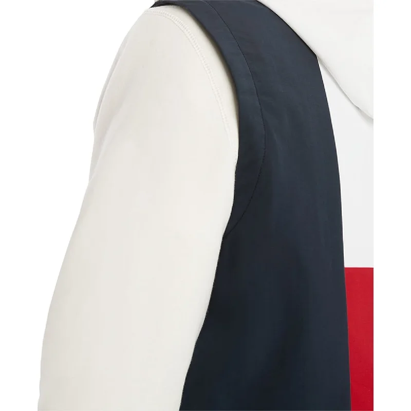 Men's wind gust jackets-Tommy Hilfiger Men's Colorblock Yacht Outerwear Vest Red Multi Size S