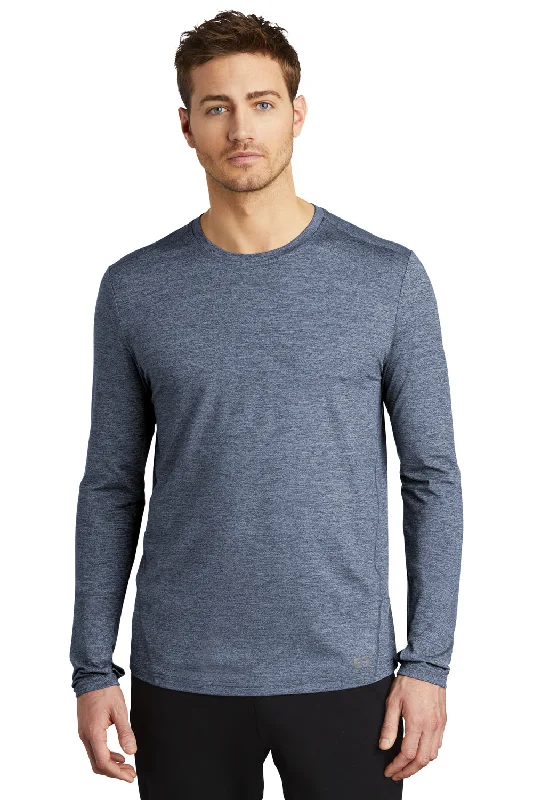 Men's short-sleeve classic sleek rolled-sleeve tee-Ogio Mens Endurance Force Moisture Wicking Long Sleeve Crewneck T-Shirt - Heather Indigo Blue - Closeout