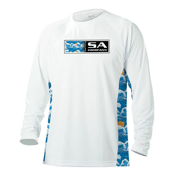 Men's short-sleeve rugged urban sailing tee-Performance Long Sleeve Shirt | White | Wave Fade