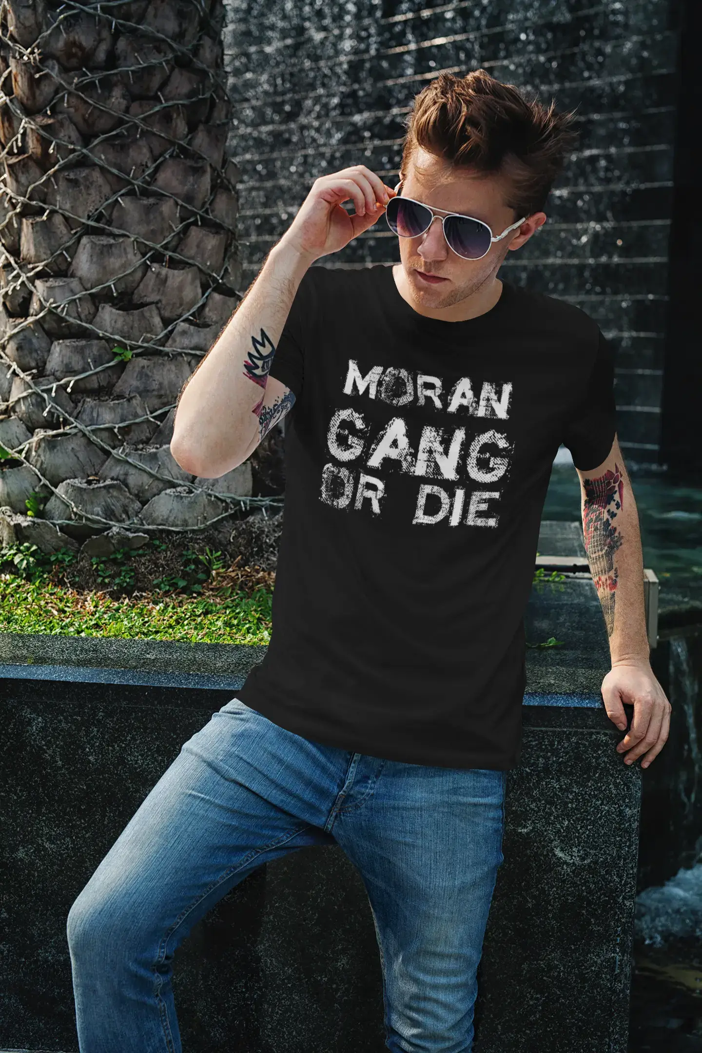 Men's short-sleeve cool rugged neutral cream shirt-MORAN Family Gang Tshirt, Men's Tshirt, Black Tshirt, Gift T-shirt 00033