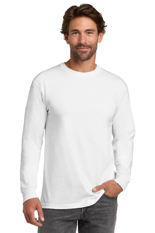 Men's short-sleeve soft trendy crisp ribbed shirt-Hanes Mens Beefy-T Long Sleeve Crewneck T-Shirt - White