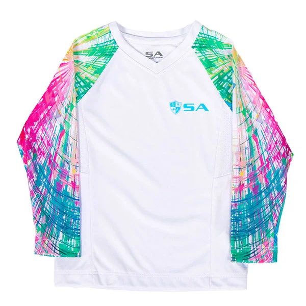 Men's short-sleeve rich clubbing top-Girls Performance Long Sleeve Shirt | White | Rainbow