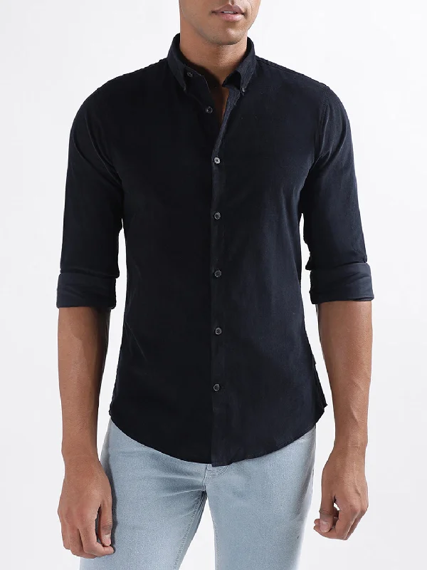 Men's short-sleeve modern smooth pocket shirt-Lindbergh Black Slim Fit Shirt