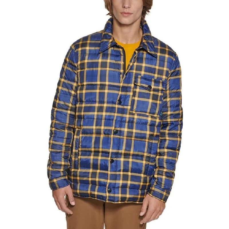 Men's coastal blue jackets-Bass Outdoor Men's Mission Plaid Puffer Jacket Blue