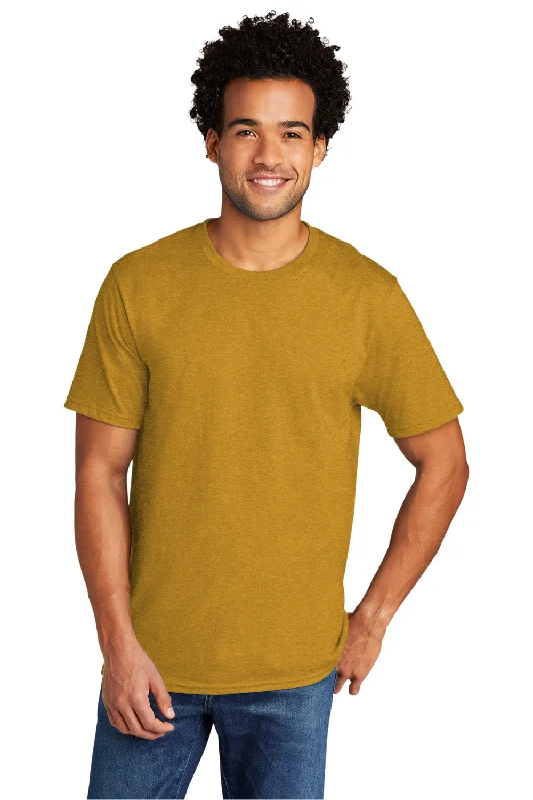 Men's short-sleeve trendy fresh lime tee-Port & Company Mens Short Sleeve Crewneck T-Shirt - Heather Ochre Yellow