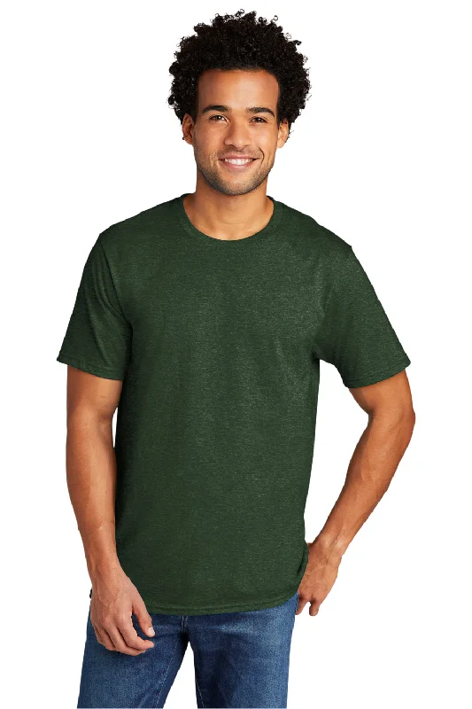 Men's short-sleeve bold vintage charcoal tee-Port & Company Mens Short Sleeve Crewneck T-Shirt - Heather Forest Green